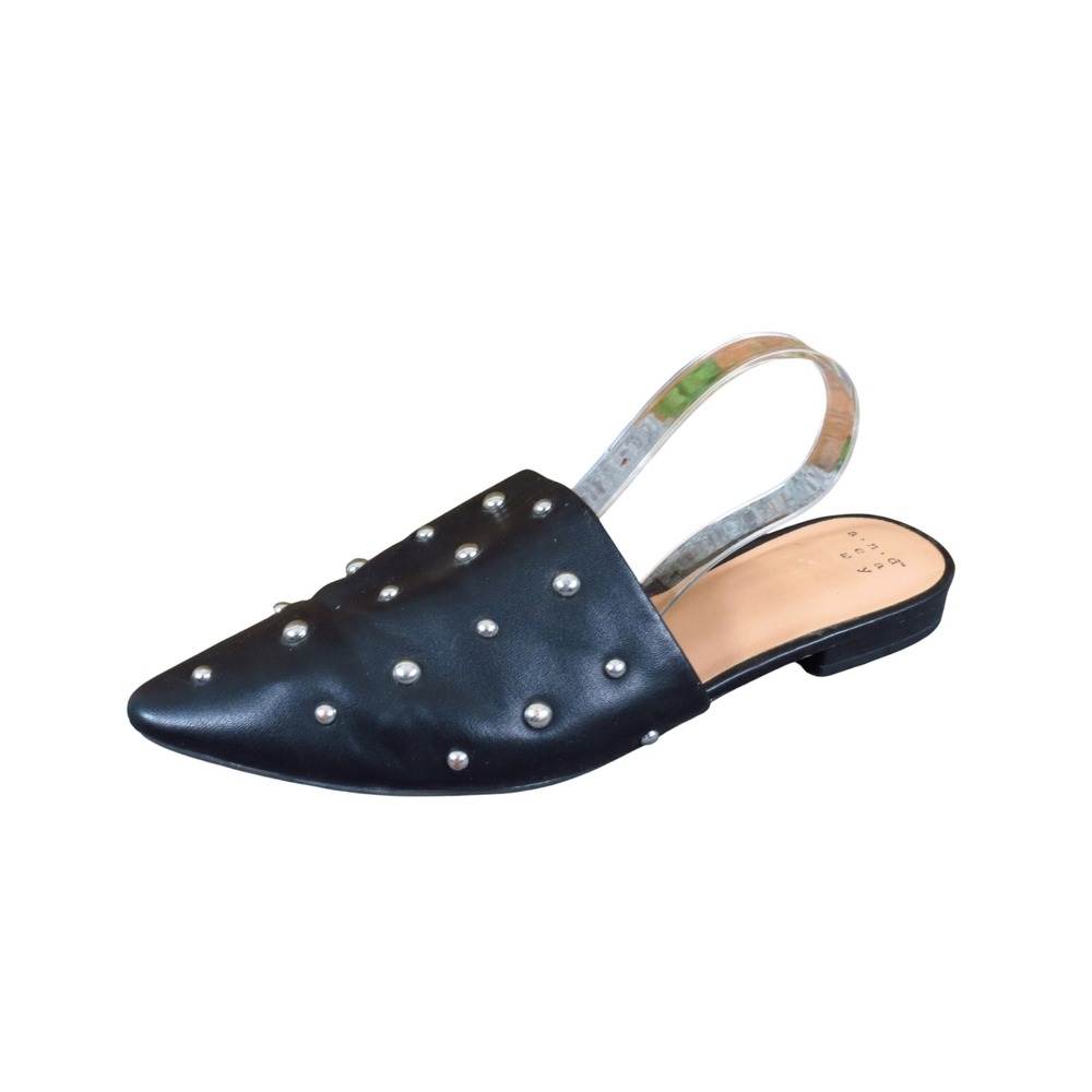 A New Day Studded Women Mules Size 8.5 Flat Slip On Shoes Black Faux Leather